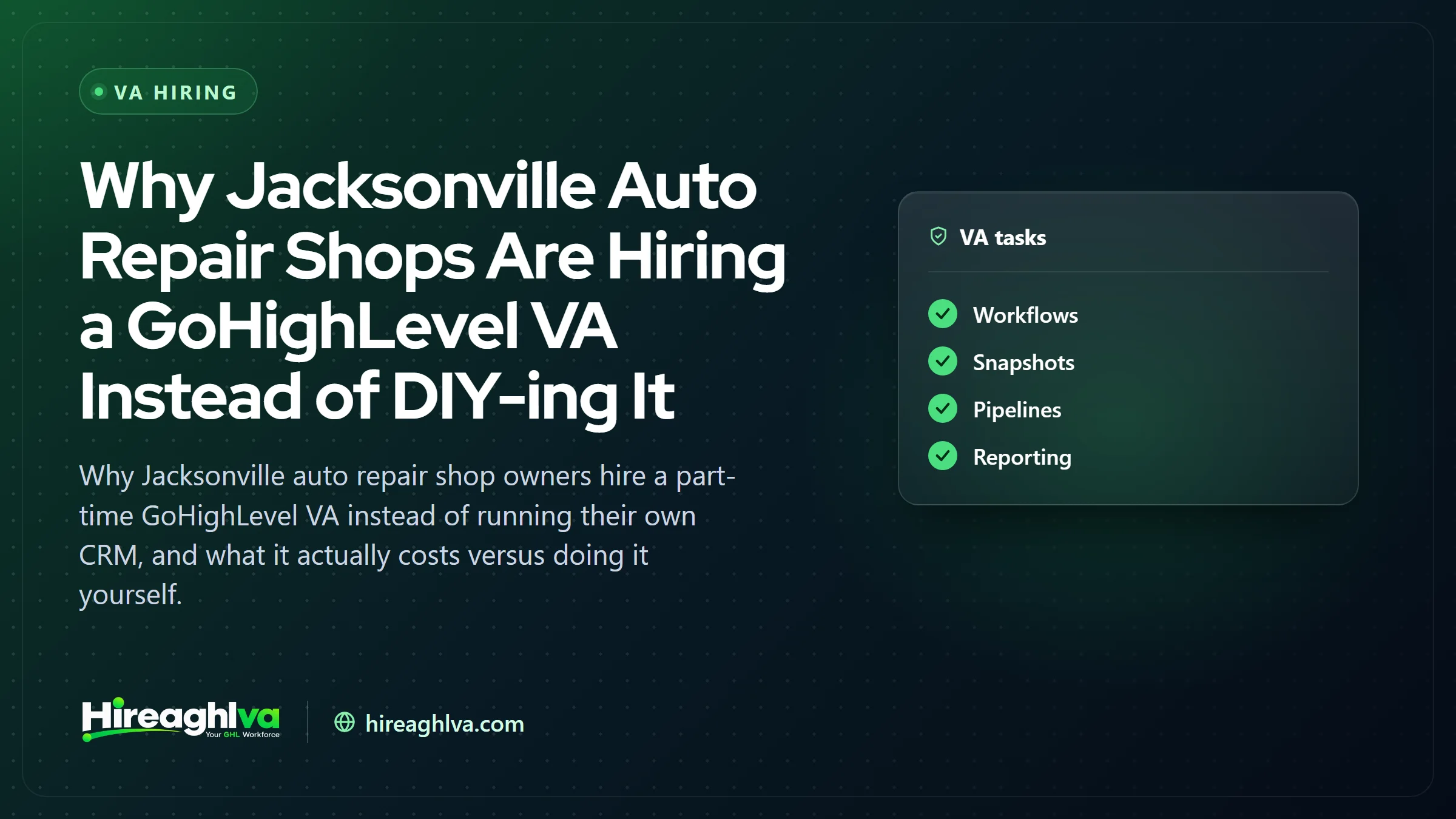 Illustration of a GoHighLevel VA managing a Jacksonville auto repair shop's CRM