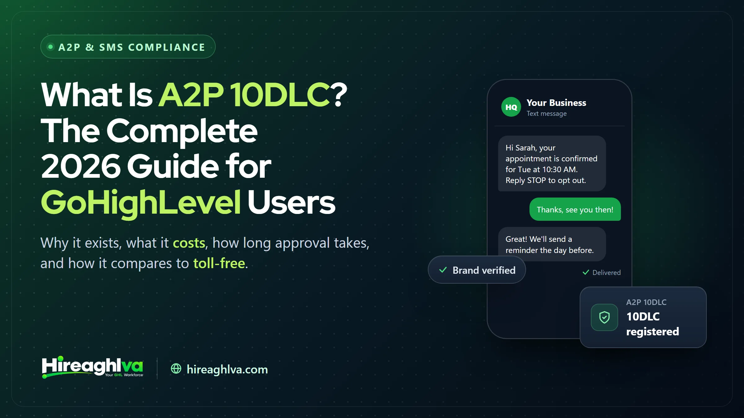 Illustration of A2P 10DLC brand and campaign registration flow for GoHighLevel
